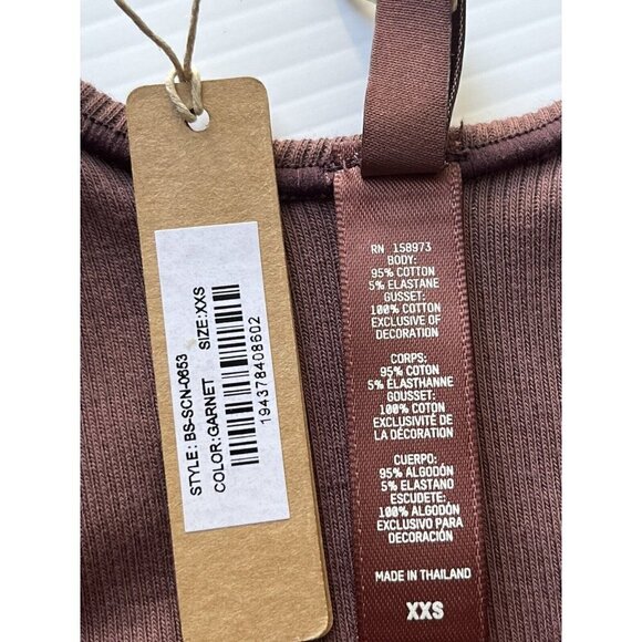 Skims Cotton Ribbed Sleeveless Scoop Neck Stretchy Bodysuit Garnet Size XXS - Picture 5 of 11